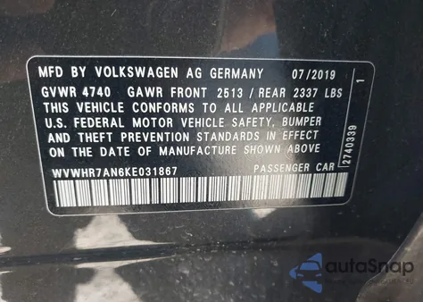 2019 Volkswagen Arteon 2.0T Sel R-Line from USA, damaged, VIN WVWHR7AN6KE031867